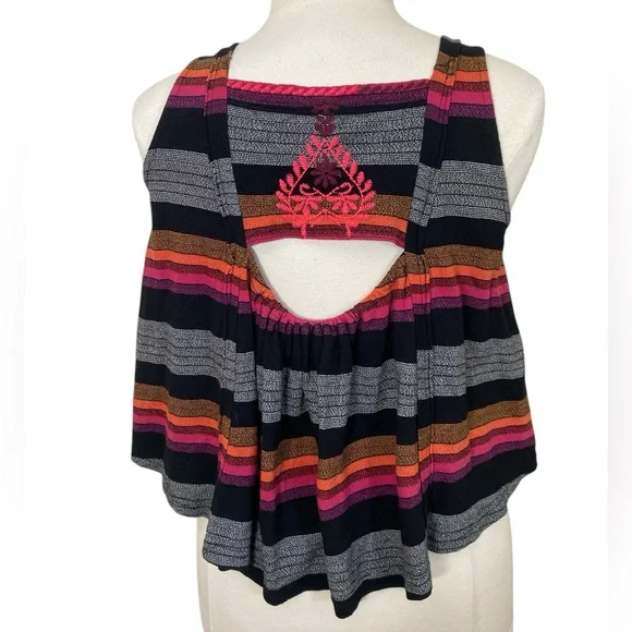Free People Vintage Striped Sleeveless Swing Tank Top boho hippie festival - Picture 3 of 7
